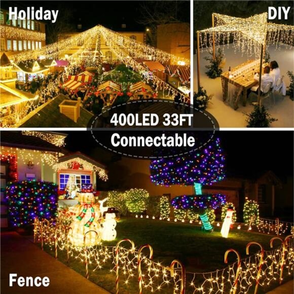 Christmas Lights Outdoor Decorations 400 LED 33ft 8 Modes Curtain String Light - Picture 6 of 7